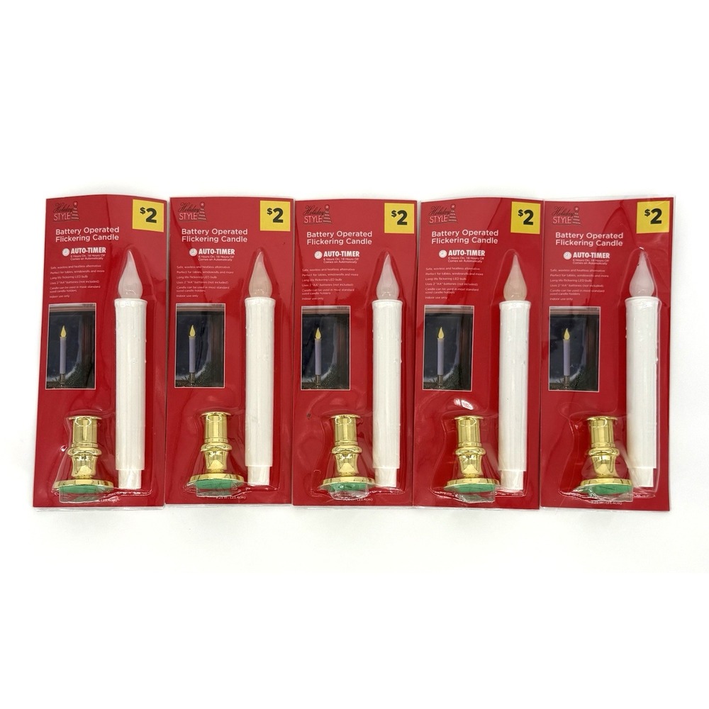 4 Pack Holiday Style Battery Operated Filckering Candle Timer White Gold NEW